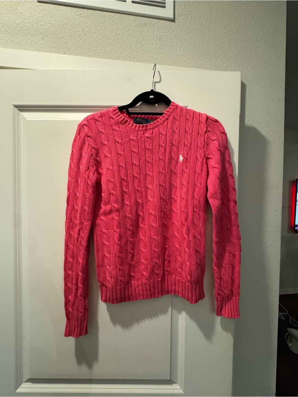 Polo by Ralph Lauren Bright Pink Cable-Knit Crewneck Sweater